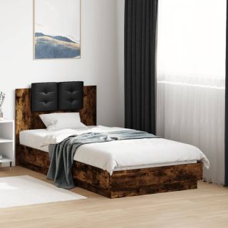 каркас кровати с изголовьем, копченый дуб, 90 x 190 см, искусственное дерево