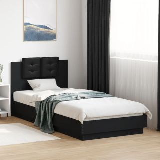 каркас кровати с изголовьем, черный, 90 x 200 см, искусственное дерево