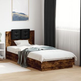 каркас кровати с изголовьем, копченый дуб, 90 x 200 см, искусственное дерево