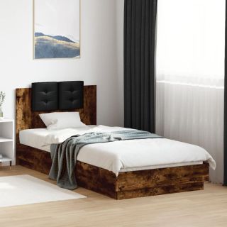 каркас кровати с изголовьем, копченый дуб, 100x200 см, искусственное дерево