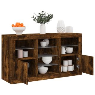 puhvetkapp LED-tuledega, suitsutatud tamm, 123 x 37 x 67 cm