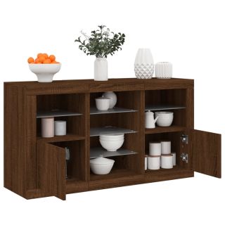 puhvetkapp LED-tuledega, pruun tamm, 123 x 37 x 67 cm