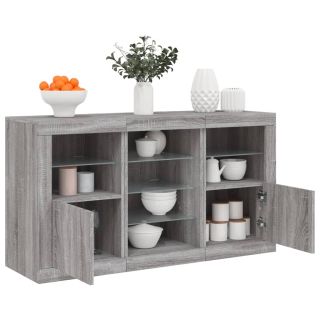 puhvetkapp LED-tuledega, hall Sonoma tamm, 123 x 37 x 67 cm