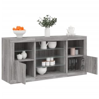 puhvetkapp LED-tuledega, hall Sonoma tamm, 142,5 x 37 x 67 cm