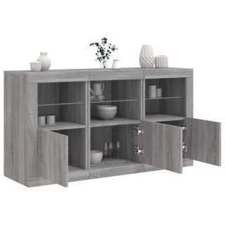 puhvetkapp LED-tuledega, hall Sonoma tamm, 123 x 37 x 67 cm