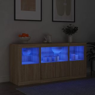 puhvetkapp LED-tuledega, Sonoma tamm, 142,5 x 37 x 67 cm