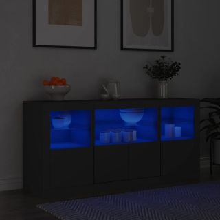 puhvetkapp LED-tulega, must, 142,5 x 37 x 67 cm