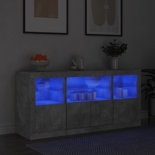 puhvetkapp LED-tulega, betoonhall, 142,5 x 37 x 67 cm