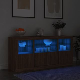 puhvetkapp LED-tuledega, pruun tamm, 142,5 x 37 x 67 cm