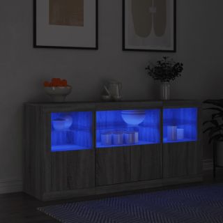 puhvetkapp LED-tuledega, hall Sonoma tamm, 142,5 x 37 x 67 cm