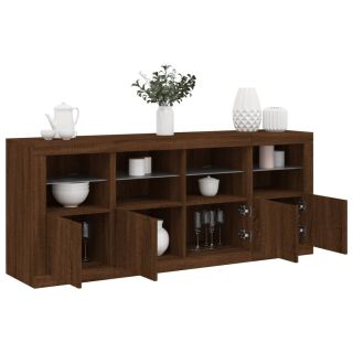 puhvetkapp LED-tuledega, pruun tamm, 163 x 37 x 67 cm