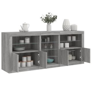 puhvetkapp LED-tuledega, hall Sonoma tamm, 181,5 x 37 x 67 cm