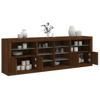 puhvetkapp LED-tuledega, pruun tamm, 202 x 37 x 67 cm