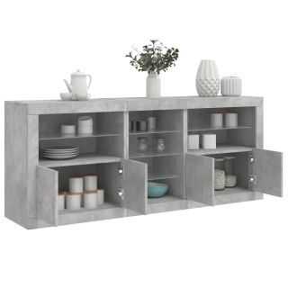 puhvetkapp LED-tulega, betoonhall, 162x37x67 cm