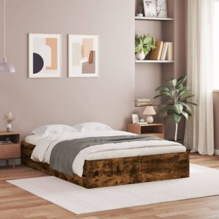 voodiraam sahtlitega, suitsutatud tamm, 135x190 cm, tehispuit