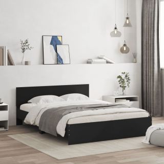 Каркас кровати со светодиодной подсветкой и изголовьем, черный, 150 x 200 см