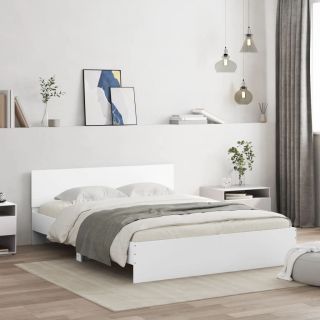 Каркас кровати со светодиодной подсветкой и изголовьем, белый, 150 x 200 см