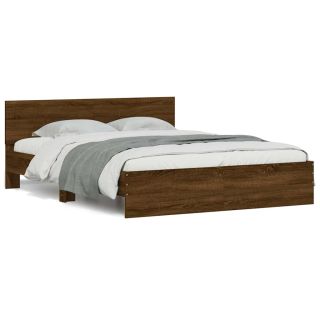 Каркас кровати со светодиодной подсветкой и изголовьем, коричневый дуб, 150 x 200 см