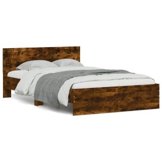 Каркас кровати со светодиодной подсветкой и изголовьем, дымчатый дуб, 140 x 200 см