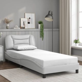каркас кровати с изголовьем, белый, 80x200 см, искусственная кожа