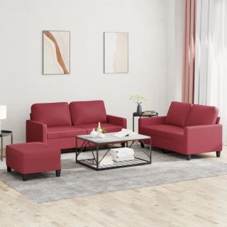 3-osaline diivanikomplekt patjadega, veinipunane, kunstnahk