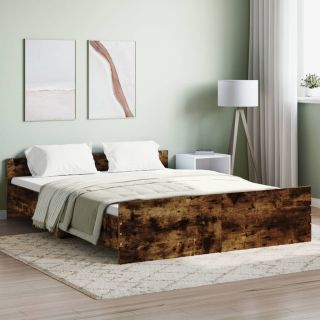 Каркас кровати с изголовьем и изножьем, копченый дуб, 160 x 200 см