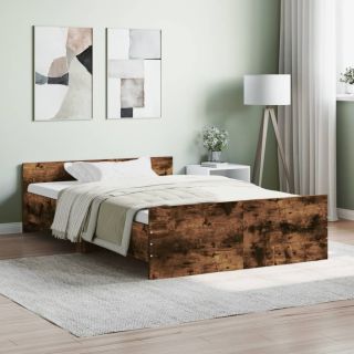 Каркас кровати с изголовьем и изножьем, копченый дуб, 120 x 190 см