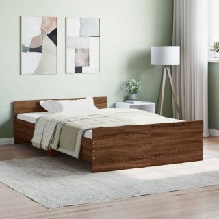 Каркас кровати с изголовьем и изножьем, коричневый дуб, 120 x 200 см