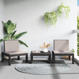 3-osaline aiamööbli komplekt patjadega, antratsiithall, PP