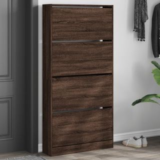 Тумба для обуви, 4 складные двери, коричневый дуб, 80 x 21 x 163,5 см