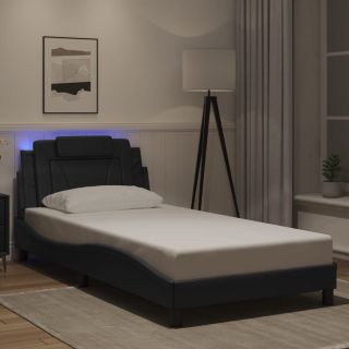 Каркас кровати со светодиодной подсветкой, черный, 100 x 200 см, искусственная кожа