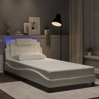 Каркас кровати со светодиодной подсветкой, белый, 100 x 200 см, искусственная кожа