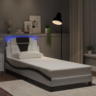 Каркас кровати со светодиодной подсветкой, белый и черный, 90 x 200 см, искусственная кожа
