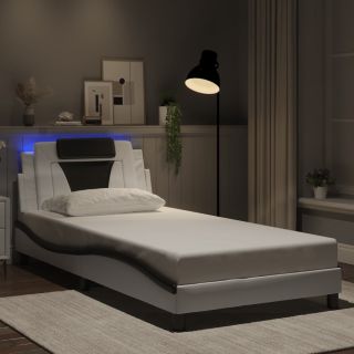 Каркас кровати со светодиодной подсветкой, белый и черный, 100 x 200 см, искусственная кожа