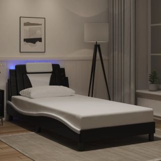 Каркас кровати со светодиодной подсветкой, черно-белый, 100 x 200 см, искусственная кожа