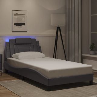 Каркас кровати со светодиодной подсветкой, серый, 100 x 200 см, искусственная кожа