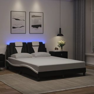 Каркас кровати со светодиодной подсветкой, черный и белый, 120 x 200 см, искусственная кожа