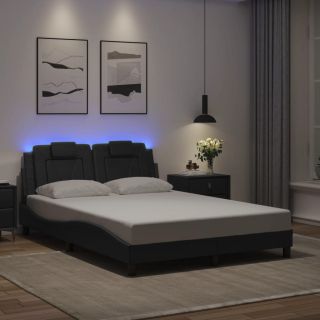 voodiraam LED-tuledega, hall, 120 x 200 cm, kunstnahk