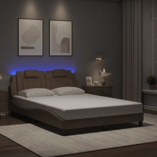 Каркас кровати со светодиодной подсветкой, капучино, 120 x 200 см, искусственная кожа