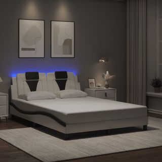 voodiraam LED-tuledega, valge ja must, 120 x 200 cm, kunstnahk