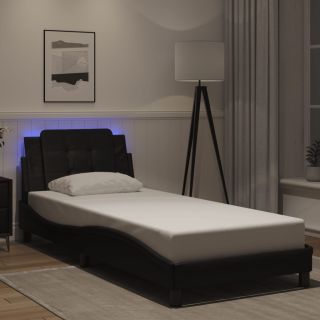 voodiraam LED-tuledega, must, 100 x 200 cm, kunstnahk