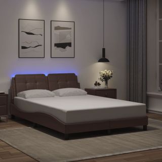 voodiraam LED-tuledega, hall, 120 x 200 cm, kunstnahk