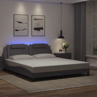 Каркас кровати со светодиодной подсветкой, серый, 180 x 200 см, искусственная кожа