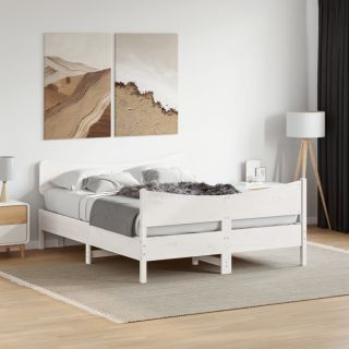 voodiraam ilma madratsita, valge, 140 x 200 cm, männipuit