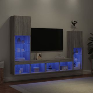 4-osaline telerikappide komplekt LED-tuledega, hall Sonoma tamm