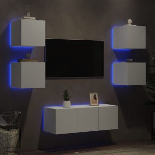 6-osaline telerikappide komplekt LED-tuledega, valge, tehispuit