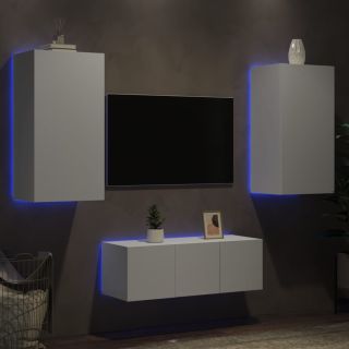 4-osaline telerikappide komplekt LED-tuledega, valge, tehispuit