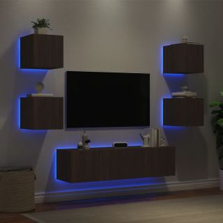 6-osaline telerikappide komplekt LED-tuledega, pruun tamm