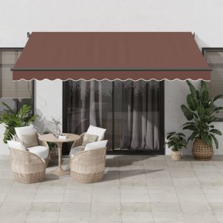 käsitsi sissetõmmatav varikatus LEDiga, pruun, 400 x 350 cm
