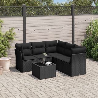 6-osaline aiadiivani komplekt patjadega, must, polürotang